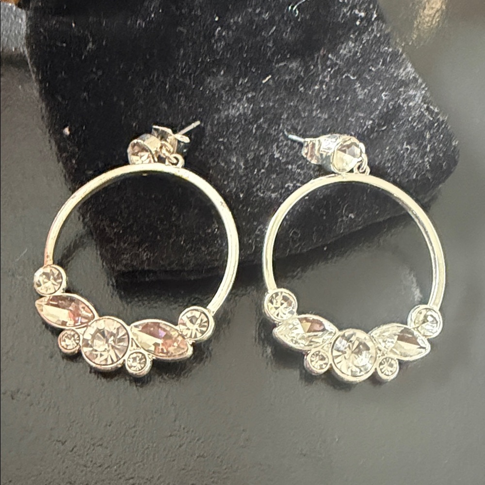 Elegant Silver Hoop Earrings with Crystal Accents